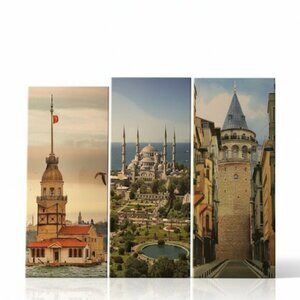 Istanbul Turkey Souvenir Wooden Wall Art Trio - 12" x 10" Set